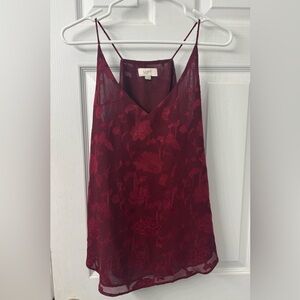 LOFT Wine Red Floral Chiffon Camisole Sheer Spaghetti Strap Women’s Size Medium